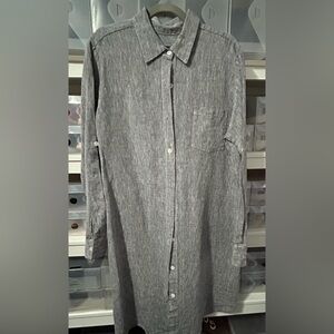 Karen Kane Gray Linen-Blend Button-Down Shirt Dress